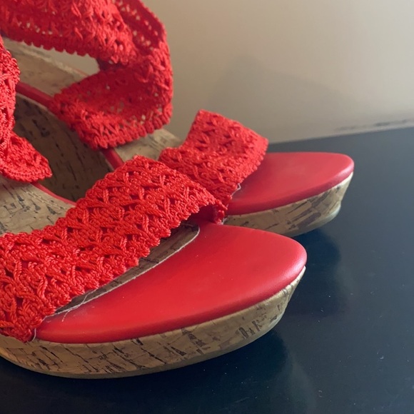IMPO "Valdis" Red Orange Strap Cork Wedges Size 9.5 - Picture 5 of 10